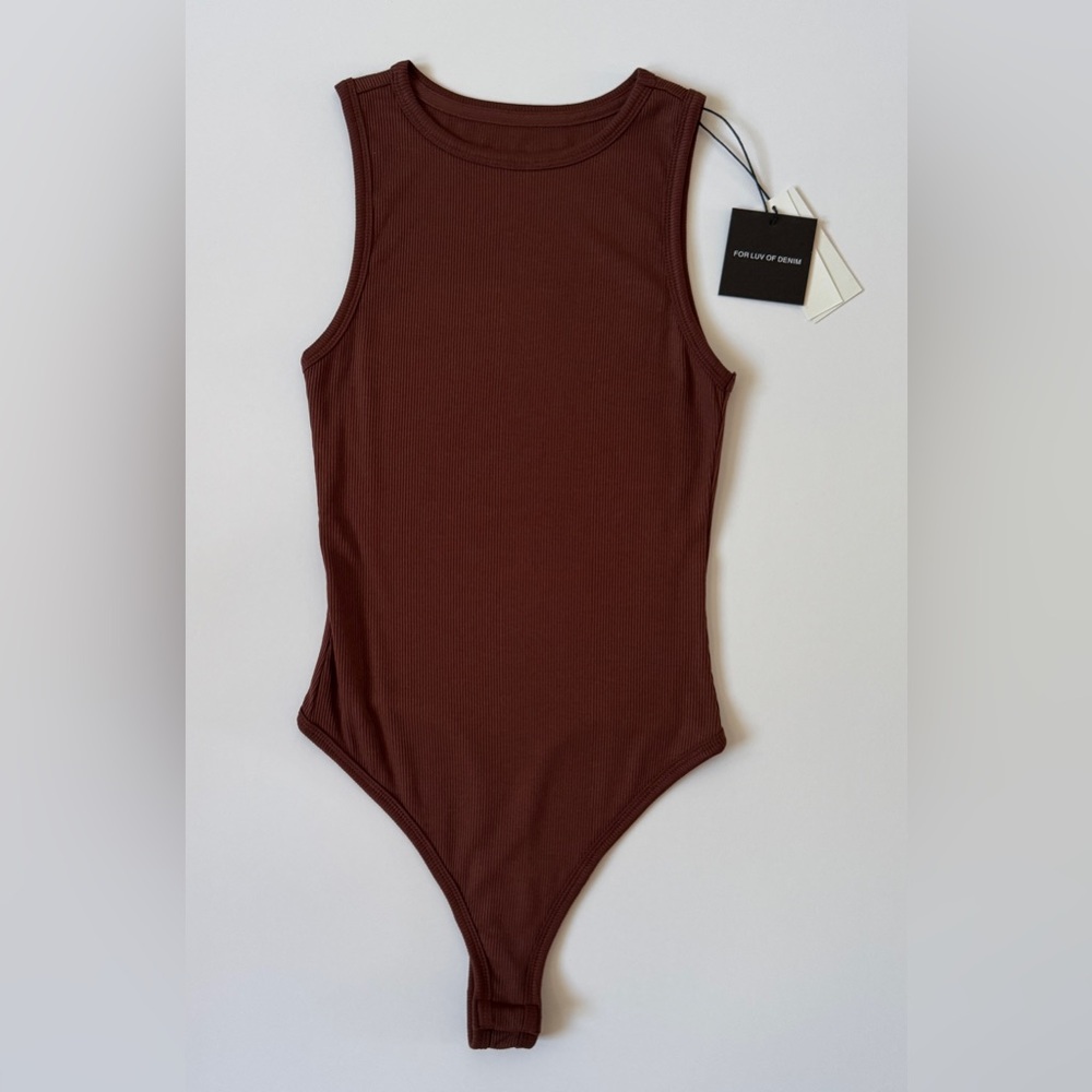 Luv of Denim NWT Ribbed Brown Tank Bodysuit Snap Closure Size XS